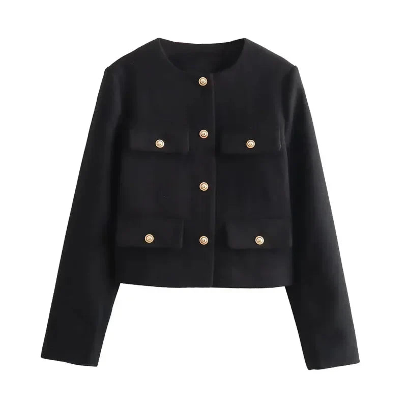 Women’s Jacket Round Neck Button Closure