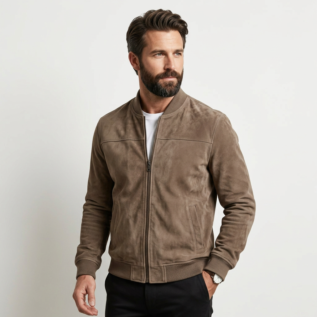 Men's Bomber Jacket with Ribbed Trim