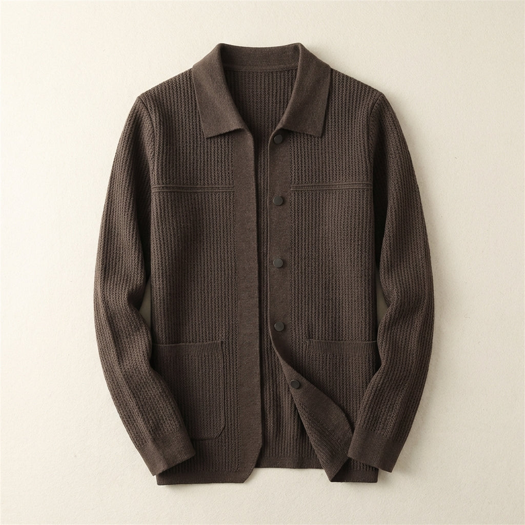 Men’s Cardigan Dual Front Pockets featuring Straight Horizontal Chest Seams