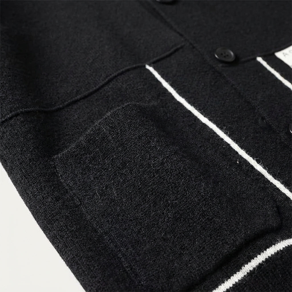 Men’s Cardigan Flat Point Collar and Dual Patch Pockets