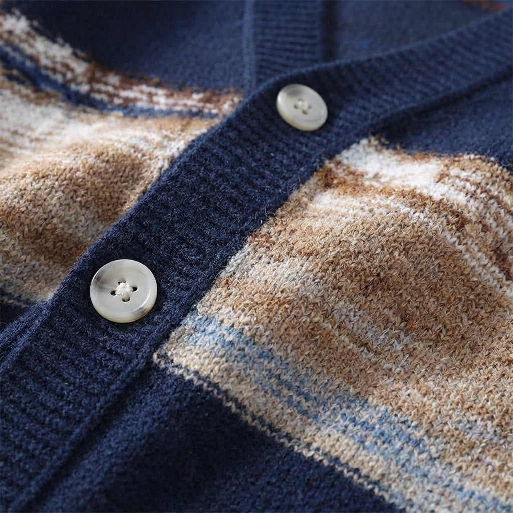 Men’s Cardigan Long Sleeves with Horizontal Stripe Panels