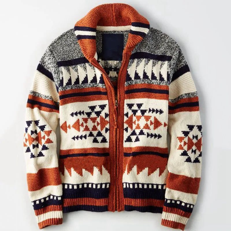 Kendrick Patchwork Cardigan | Hand-Knit Zip-Up Geometric Cardigan 0