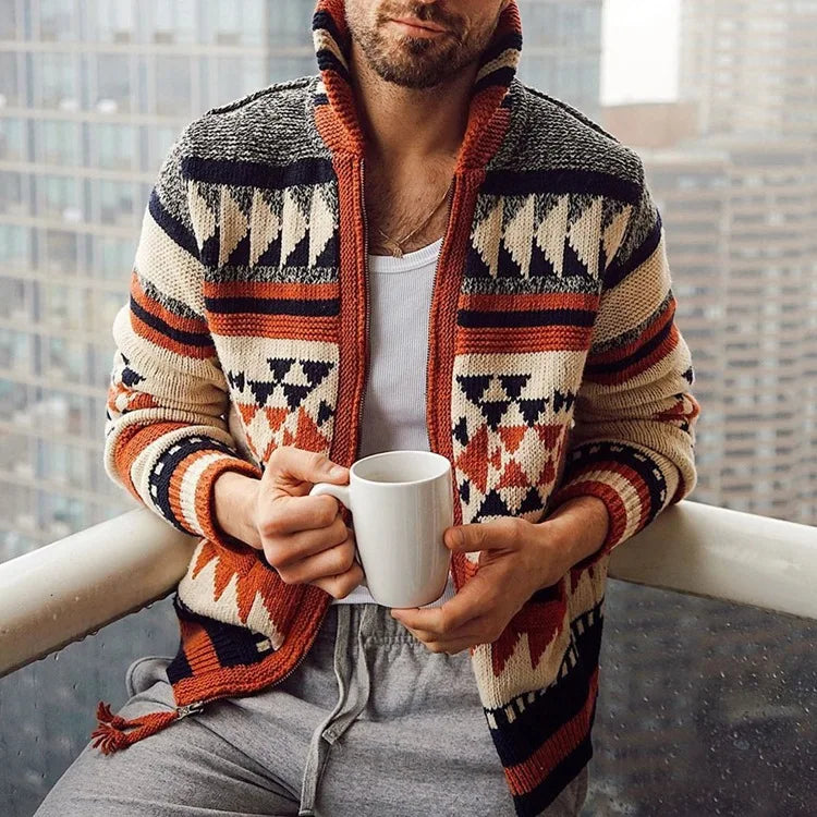 Kendrick Patchwork Cardigan | Hand-Knit Zip-Up Geometric Cardigan 1