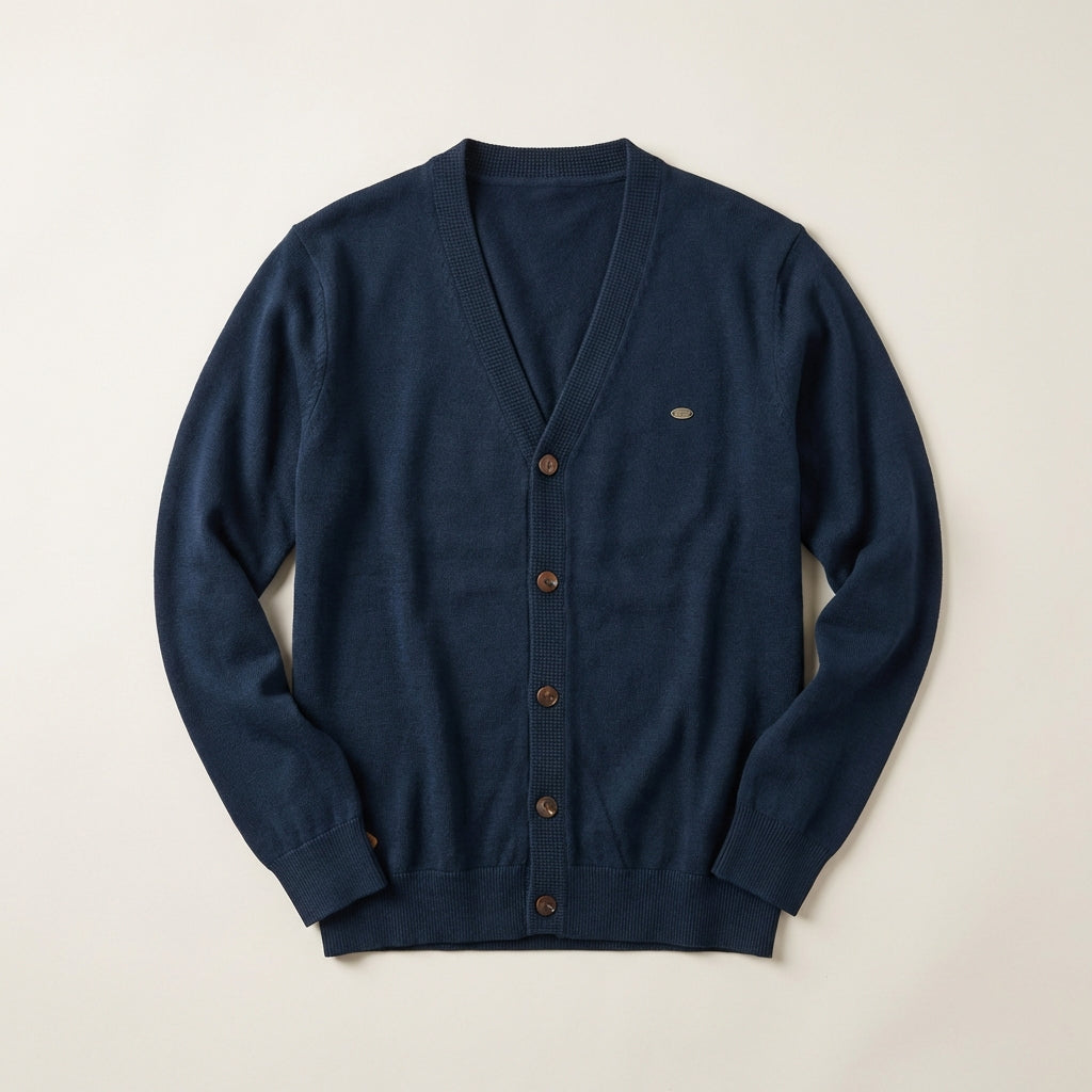 Men’s Cardigan V-Neckline and Single-Breasted Button Placket