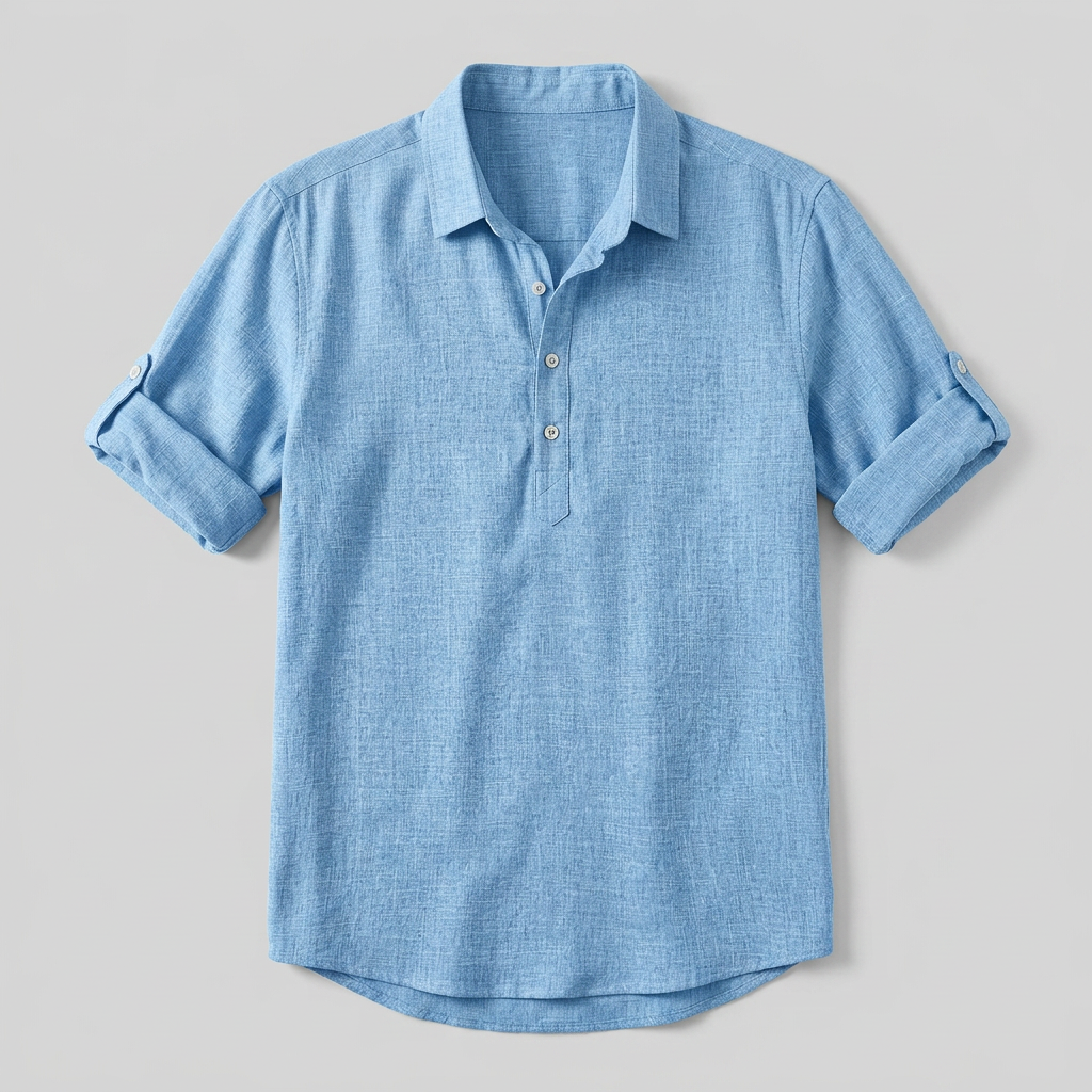Men's Collared Popover Shirt with Roll-Up Sleeves