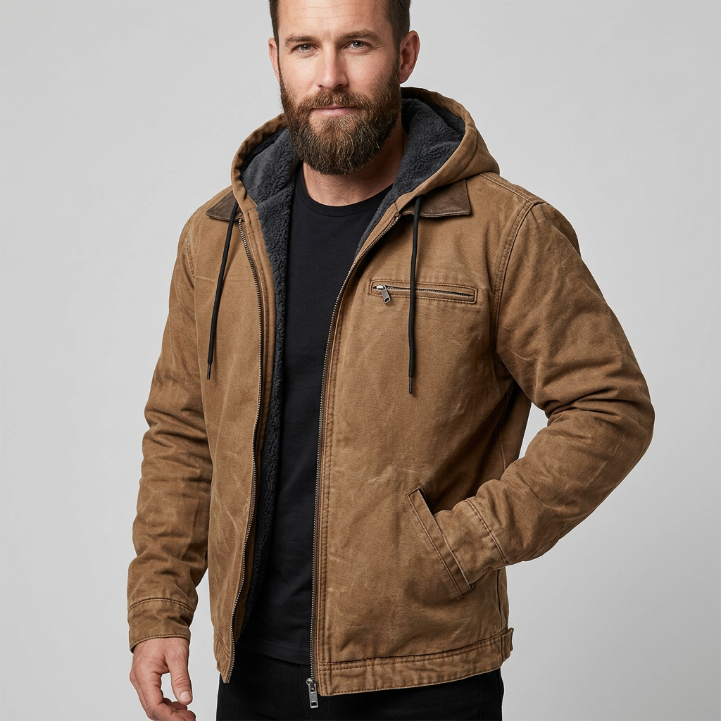 Men's Hooded Jacket with Turn-Down Collar