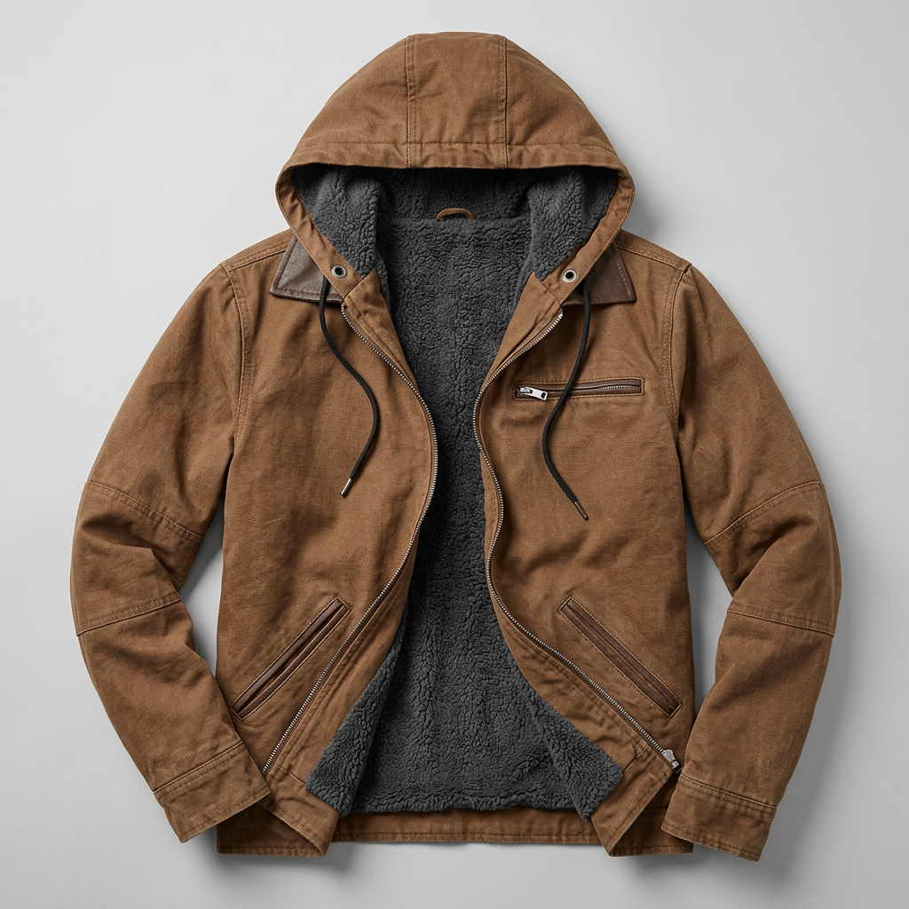 Men's Hooded Jacket with Turn-Down Collar