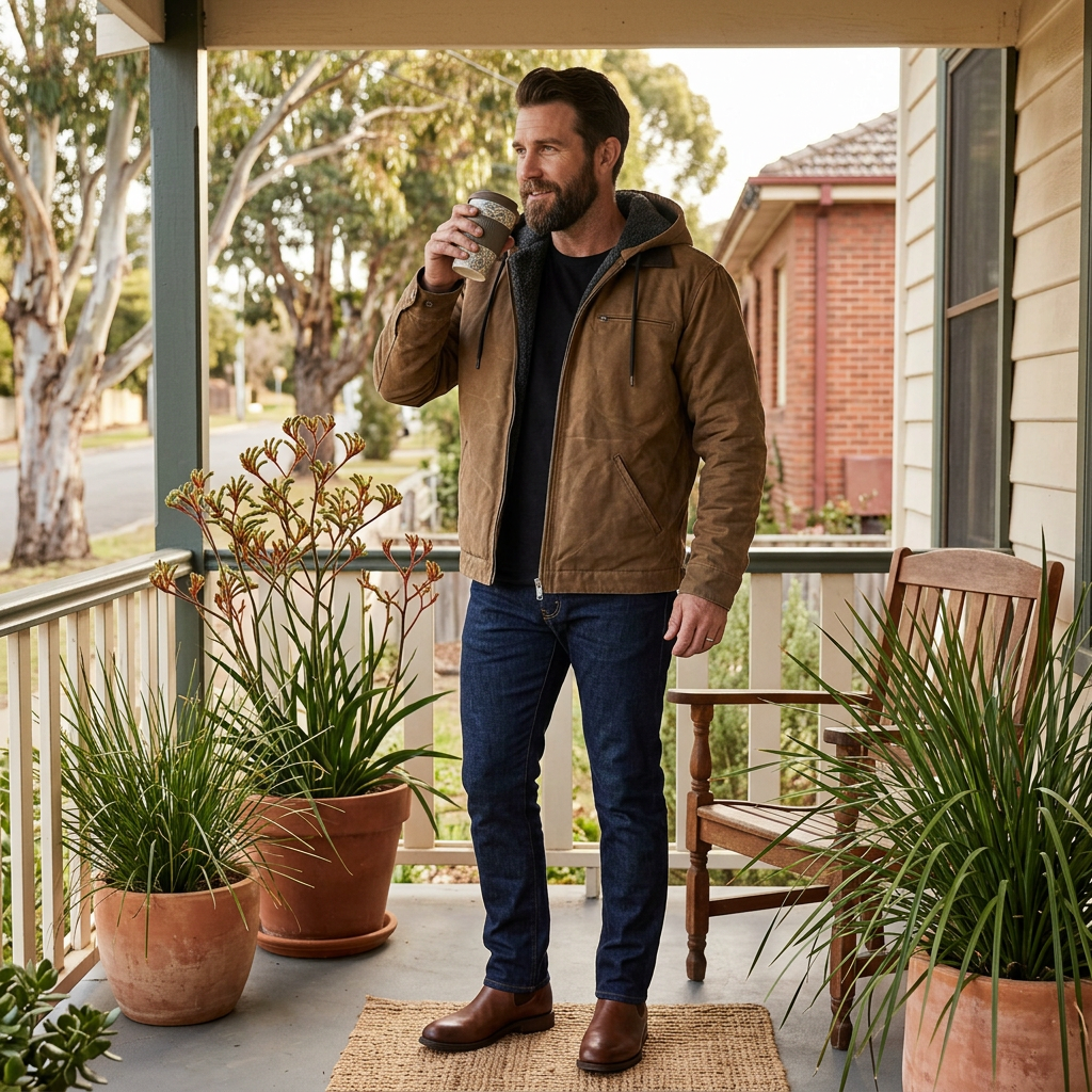 Men's Hooded Jacket with Turn-Down Collar