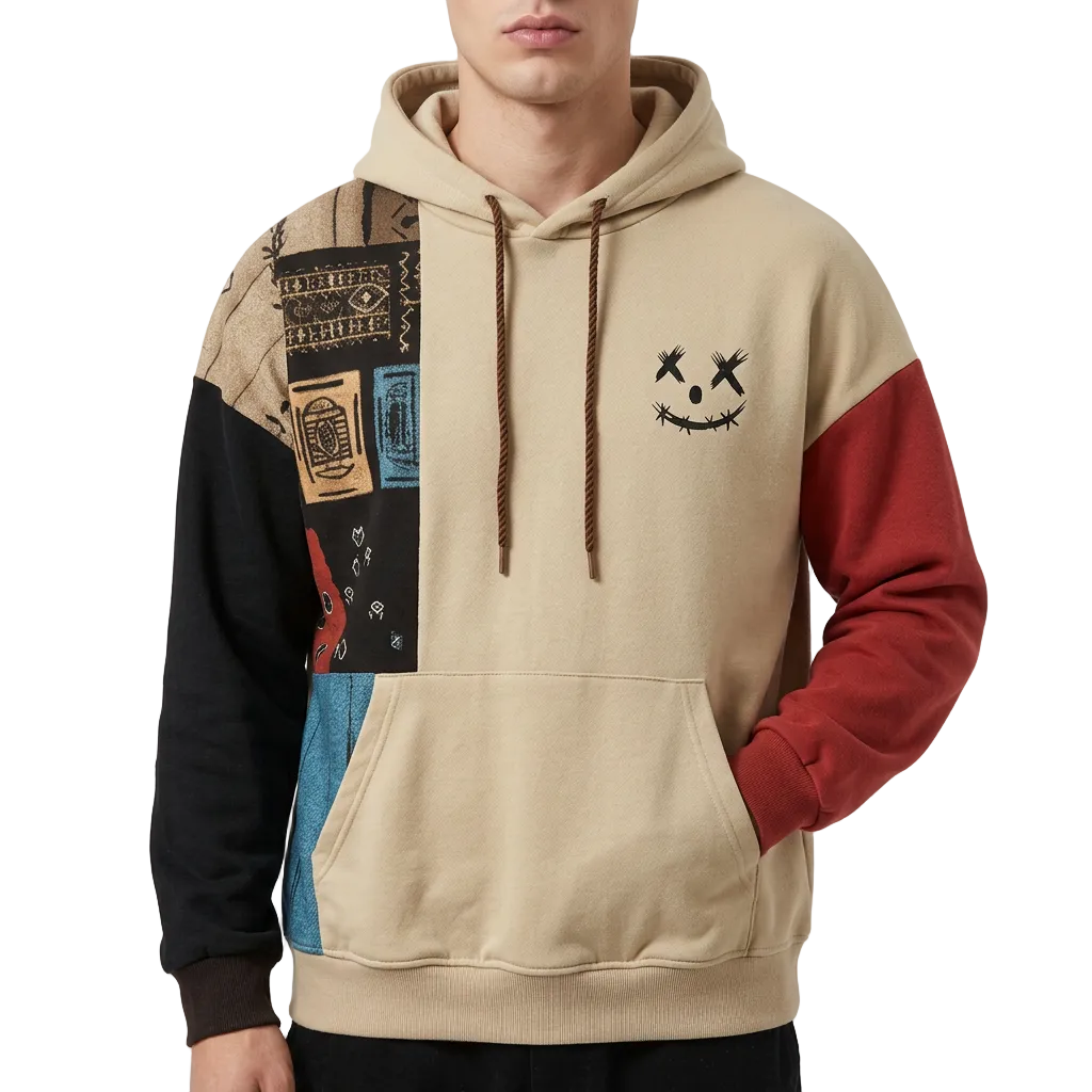 Men’s Hoodie Abstract Graphic Print Asymmetric Panel Design