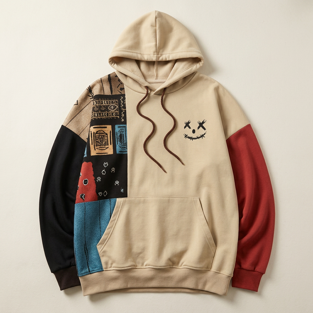Men’s Hoodie Abstract Graphic Print Asymmetric Panel Design