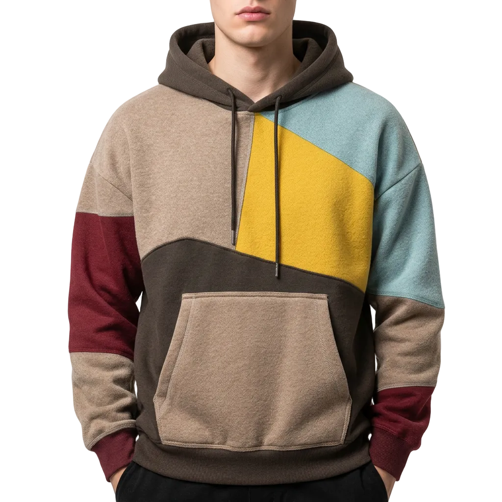 Men’s Hoodie Asymmetric Color Block Multi Panel Layout