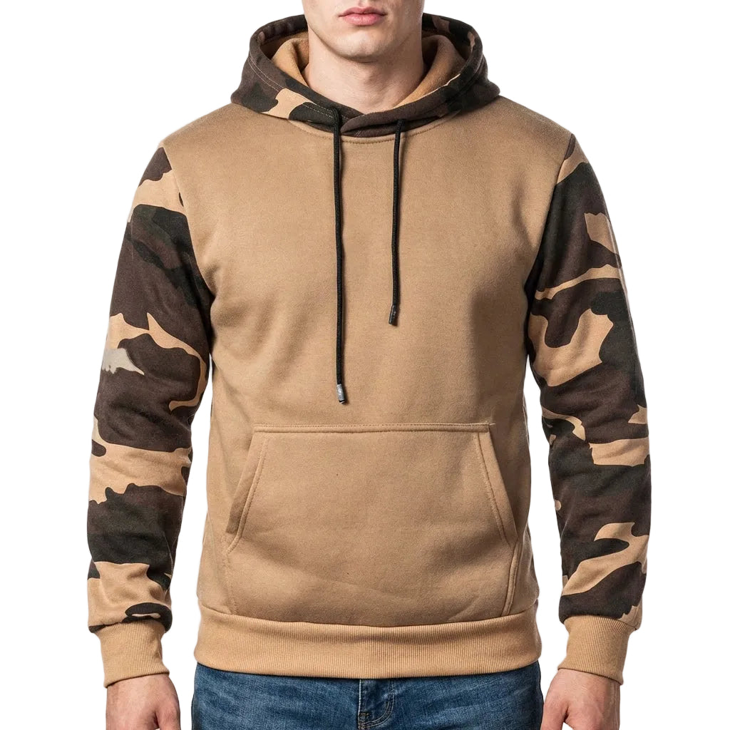 Men’s Hoodie Camouflage Sleeves and Kangaroo Front Pocket