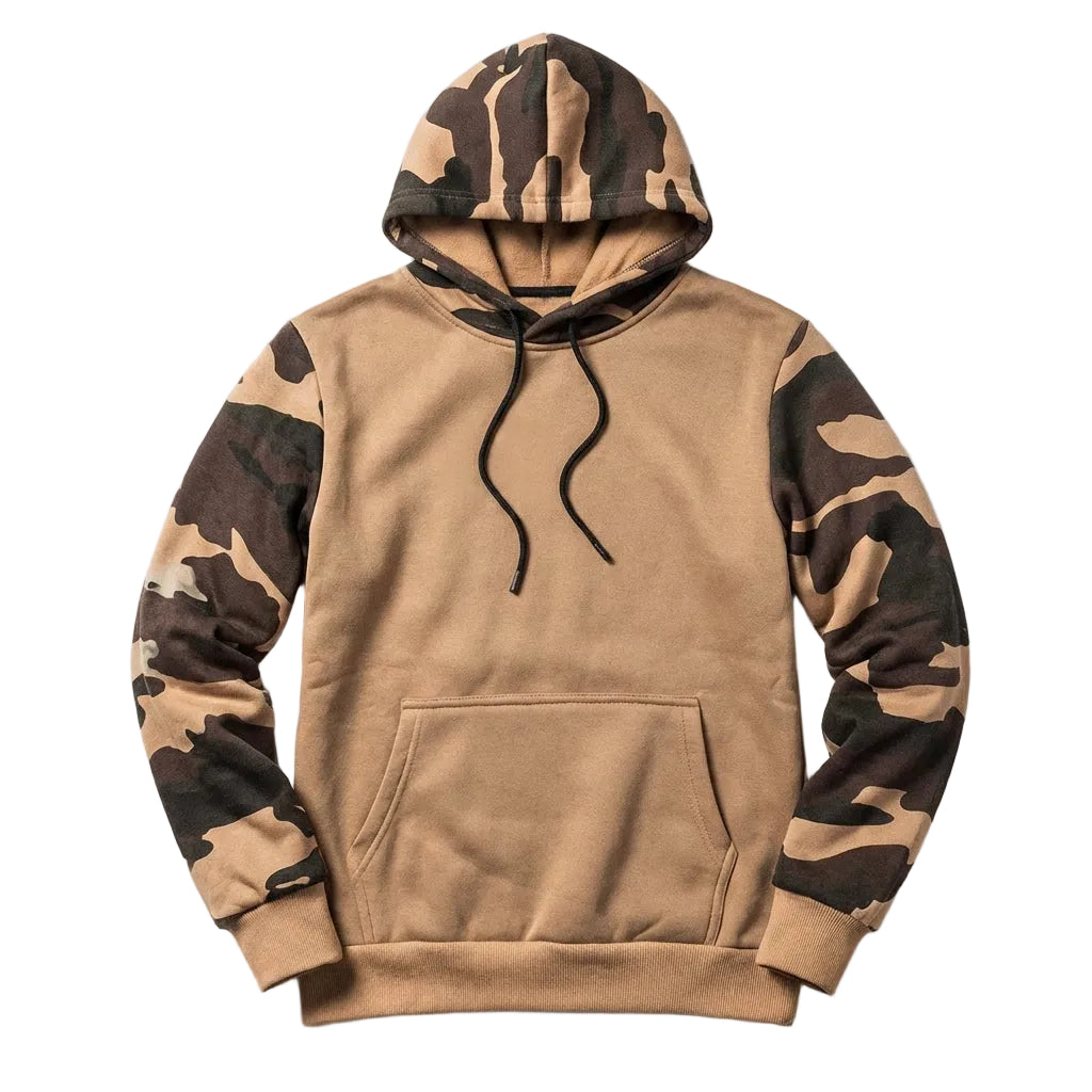 Men’s Hoodie Camouflage Sleeves and Kangaroo Front Pocket