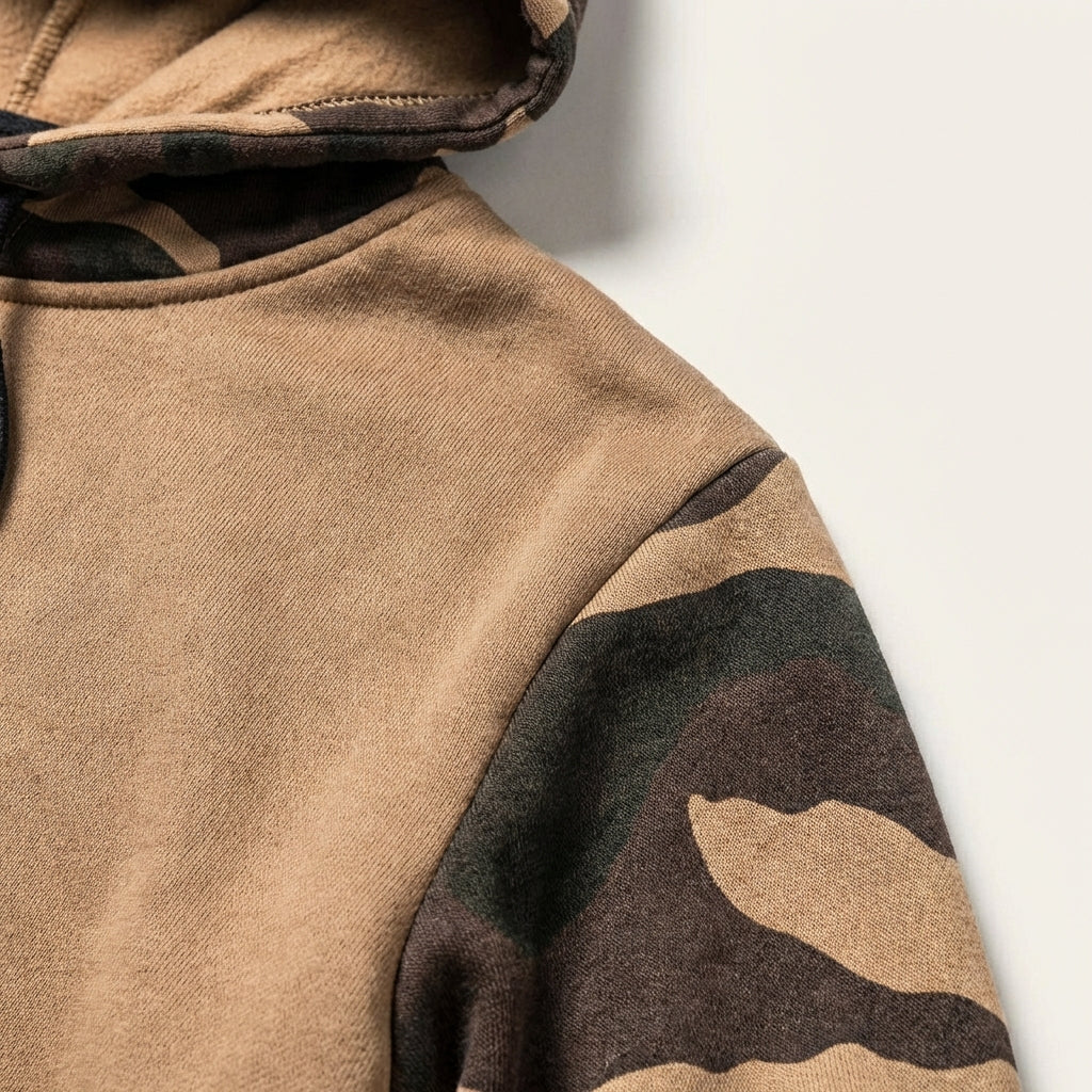 Men’s Hoodie Camouflage Sleeves and Kangaroo Front Pocket