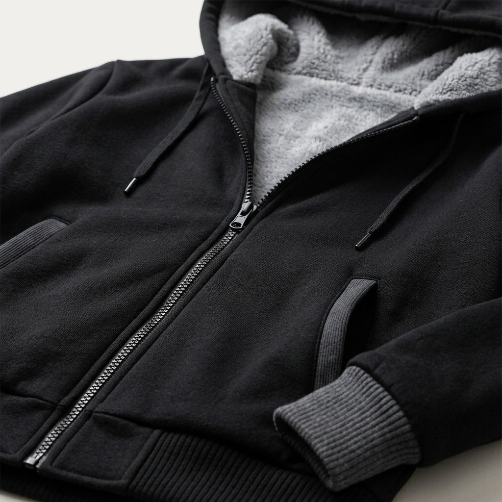 Men’s Hoodie Front Zipper Closure Slanted Welt Pockets