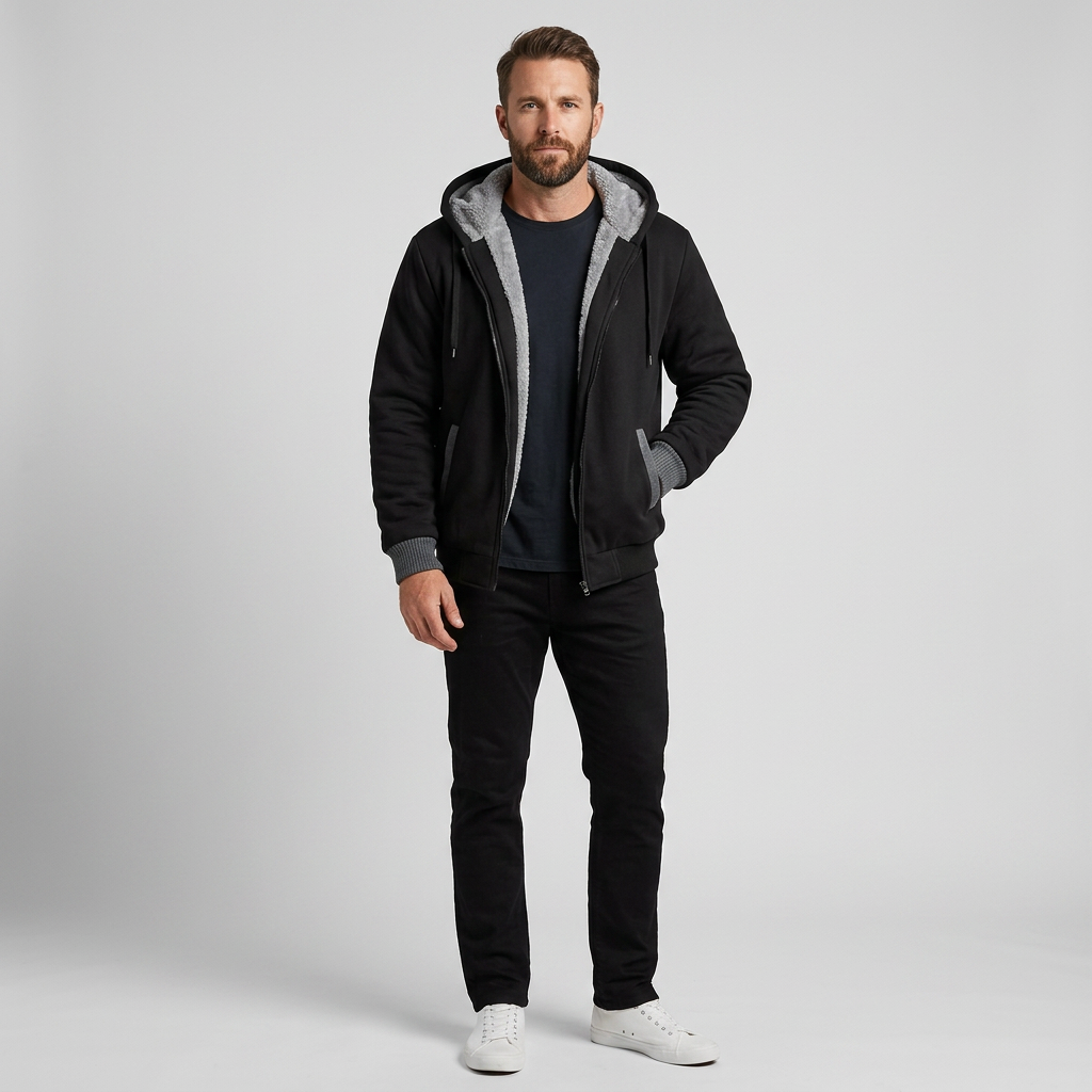Men’s Hoodie Front Zipper Closure Slanted Welt Pockets