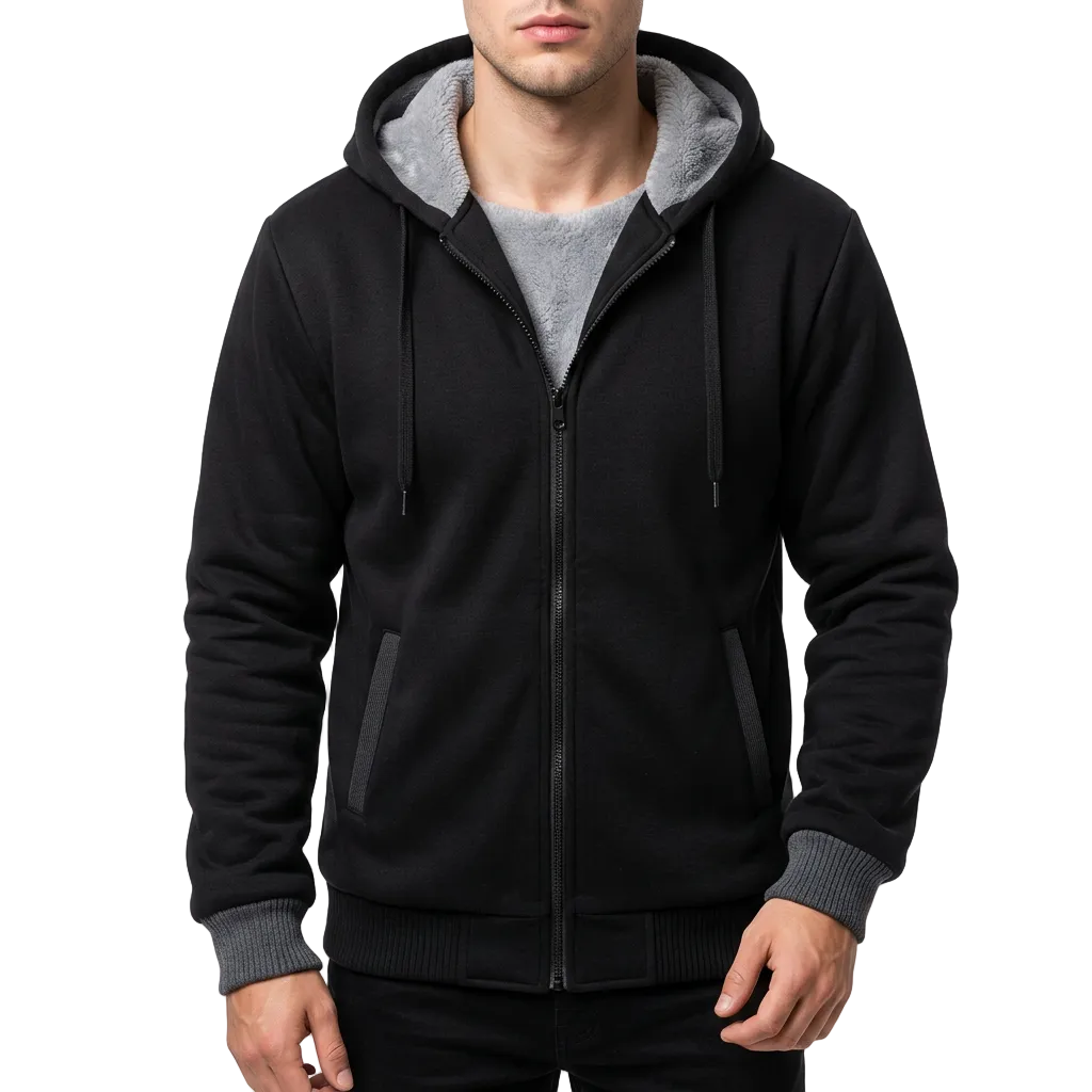 Men’s Hoodie Front Zipper Closure Slanted Welt Pockets