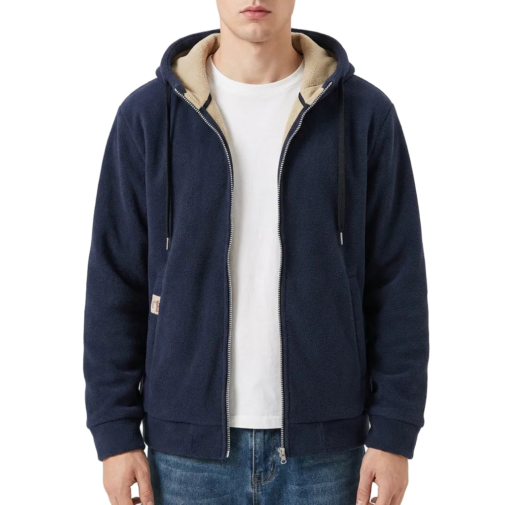 Men’s Hoodie Full-Length Zipper and Contrast Plush Lining