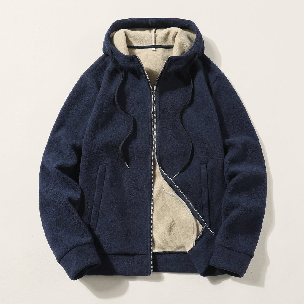 Men’s Hoodie Full-Length Zipper and Contrast Plush Lining