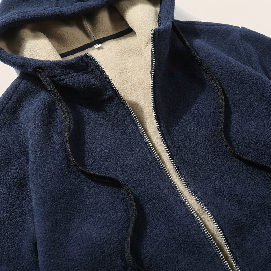 Men’s Hoodie Full-Length Zipper and Contrast Plush Lining