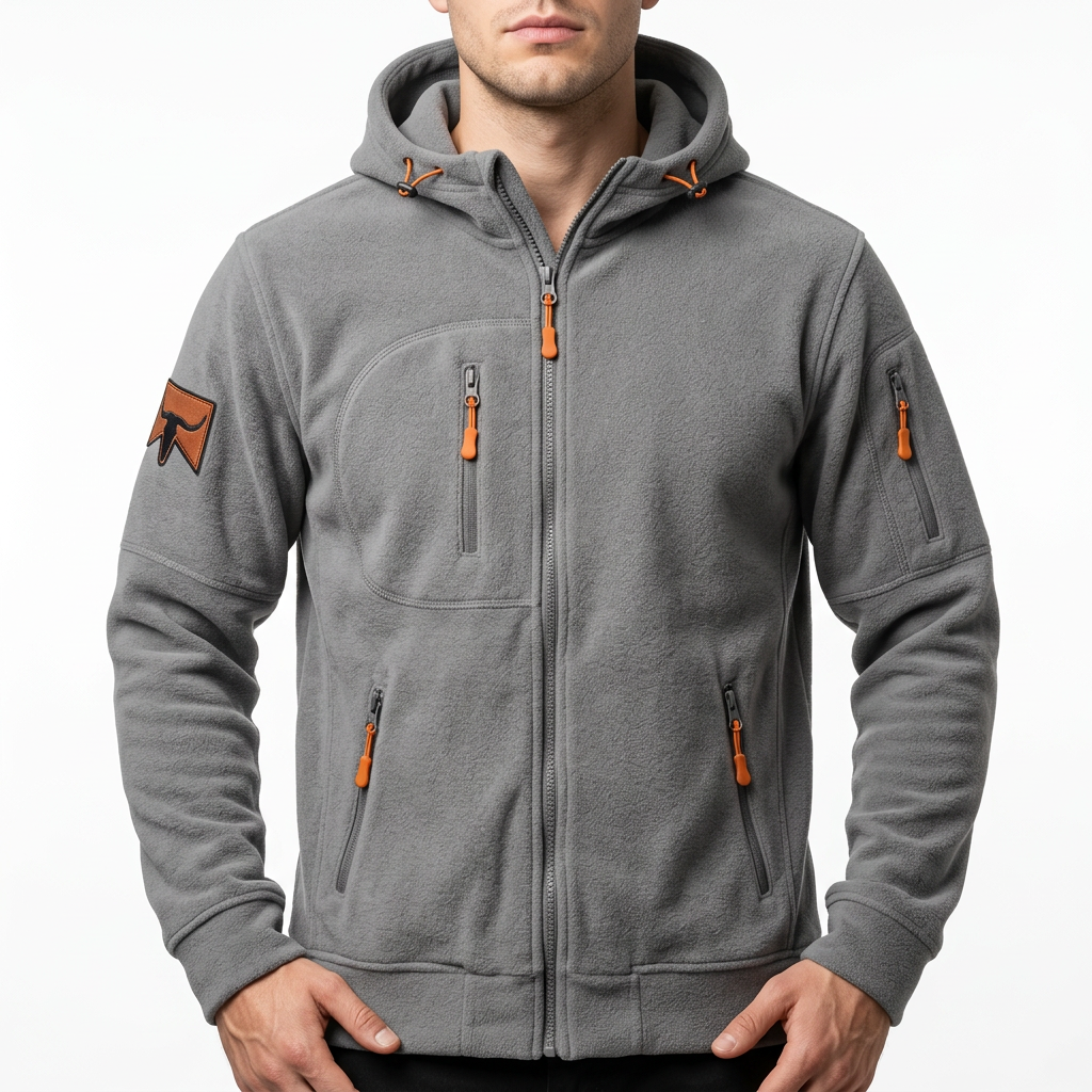 Men’s Hoodie Full Zipper Front Multi Pocket Layout