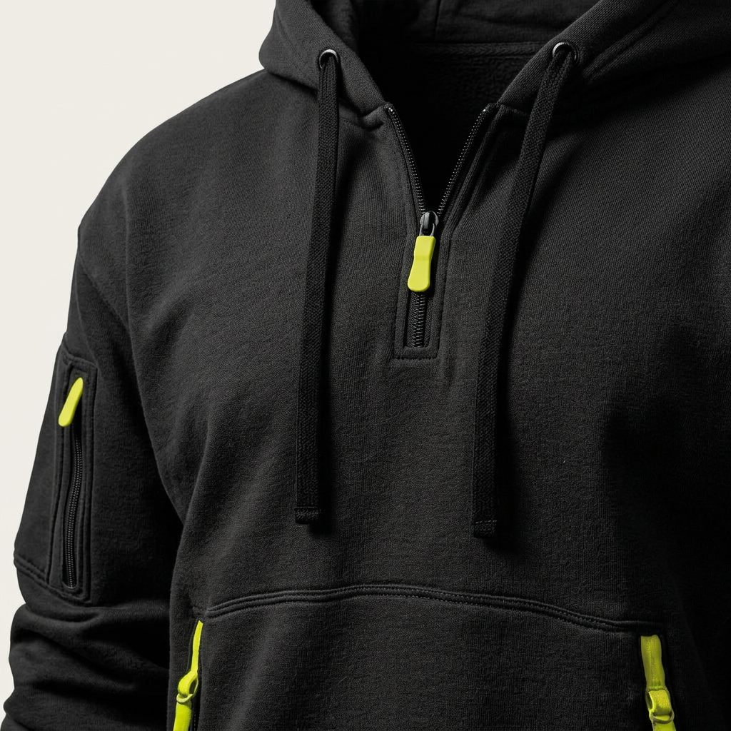 Men’s Hoodie Half Zip Neckline Neon Accent Layout