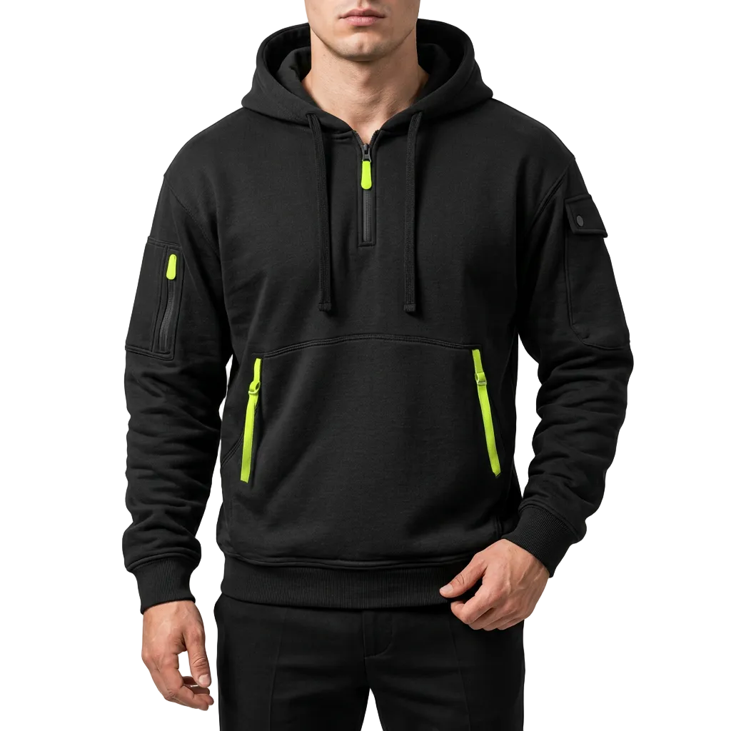 Men’s Hoodie Half Zip Neckline Neon Accent Layout