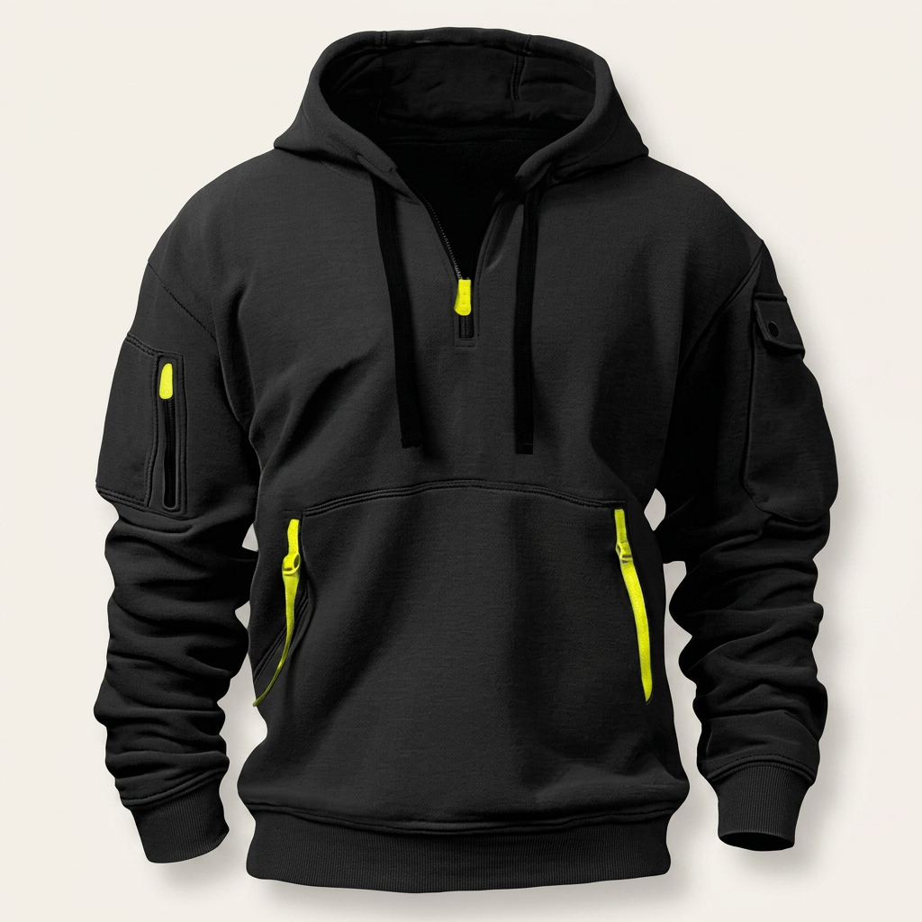 Men’s Hoodie Half Zip Neckline Neon Accent Layout