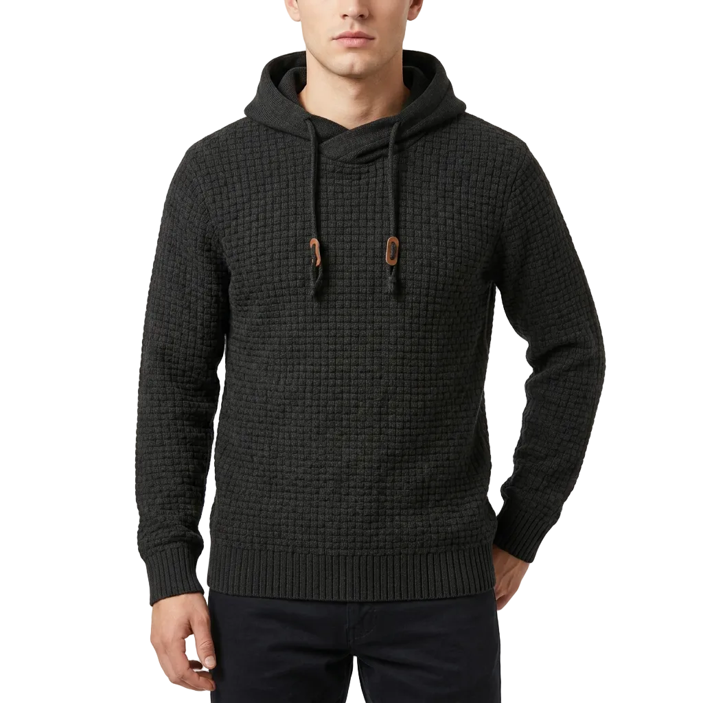 Men’s Hoodie Heavy Gauge Knit Faux Leather Toggle Tabs
