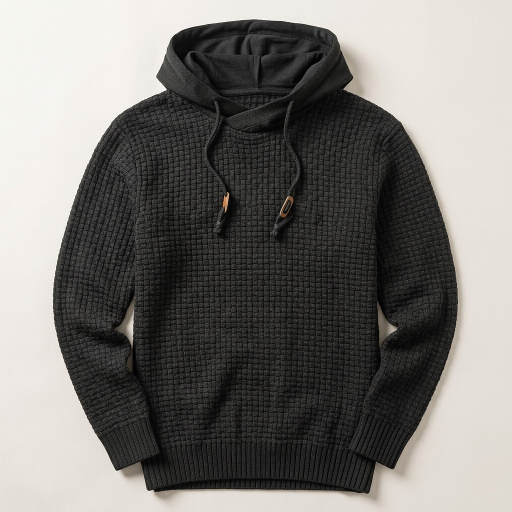 Men’s Hoodie Heavy Gauge Knit Faux Leather Toggle Tabs