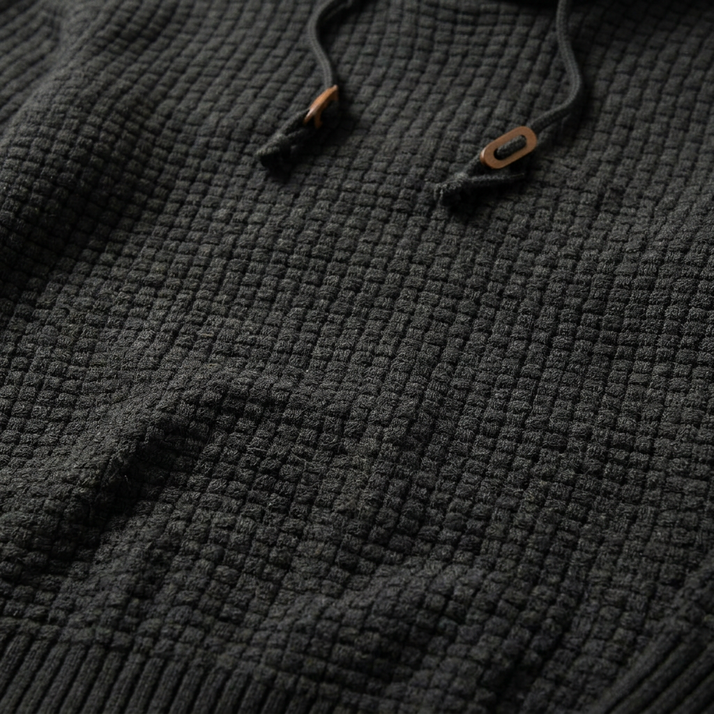 Men’s Hoodie Heavy Gauge Knit Faux Leather Toggle Tabs