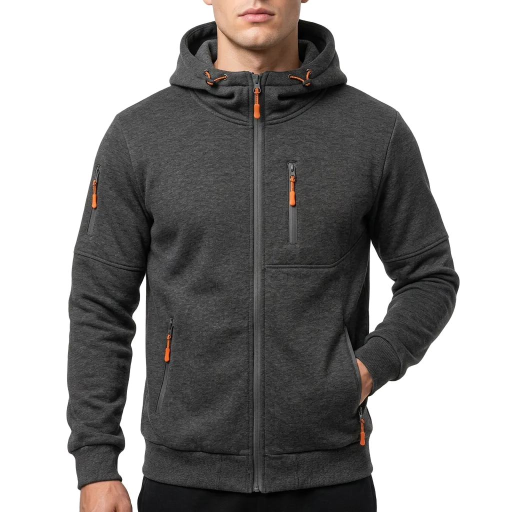 Men’s Hoodie Long Sleeves Vertical Zipper Chest Pocket