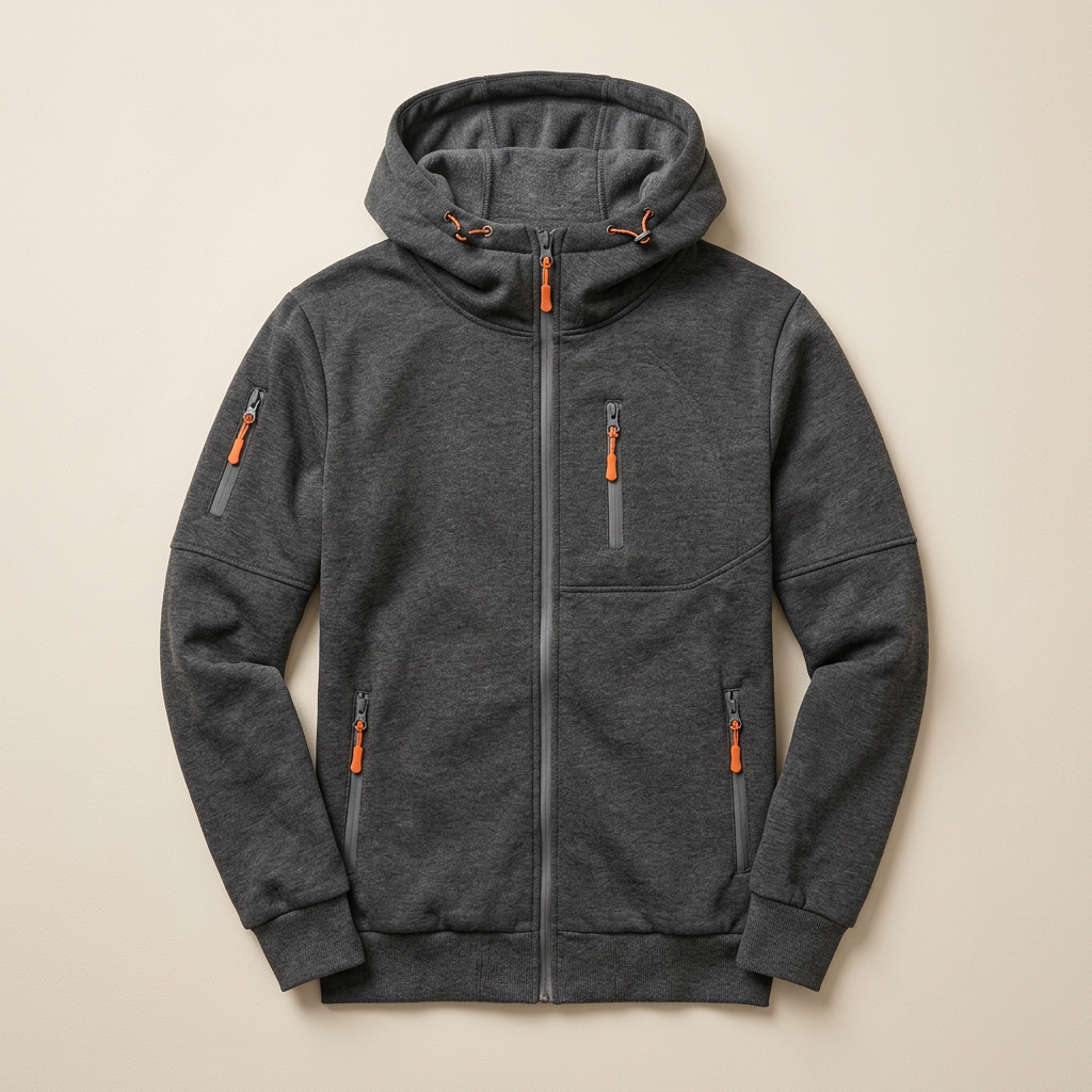 Men’s Hoodie Long Sleeves Vertical Zipper Chest Pocket