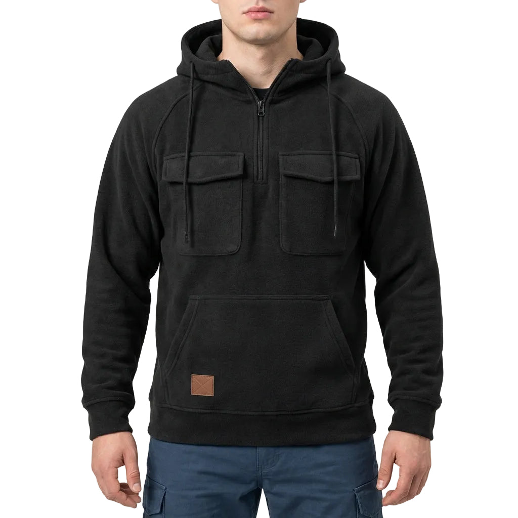 Men’s Hoodie Quarter-Zip Neckline and Dual Flap Chest Pockets