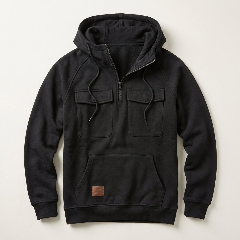Men’s Hoodie Quarter-Zip Neckline and Dual Flap Chest Pockets