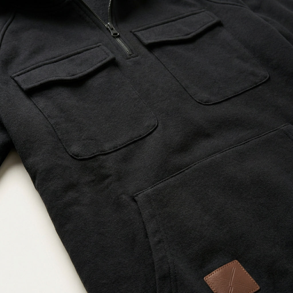 Men’s Hoodie Quarter-Zip Neckline and Dual Flap Chest Pockets