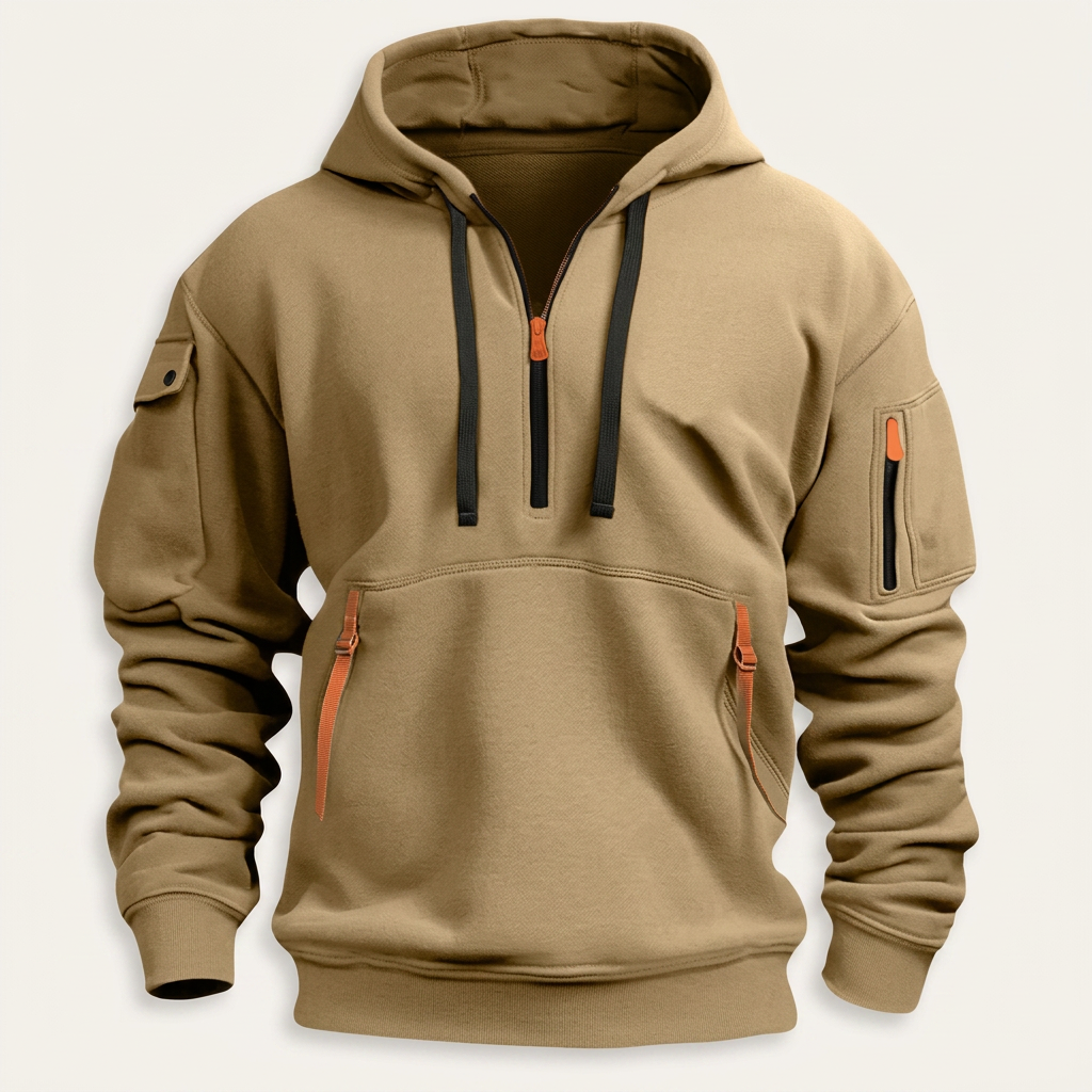 Men’s Hoodie Quarter Zip Neckline Contrast Trim Detail