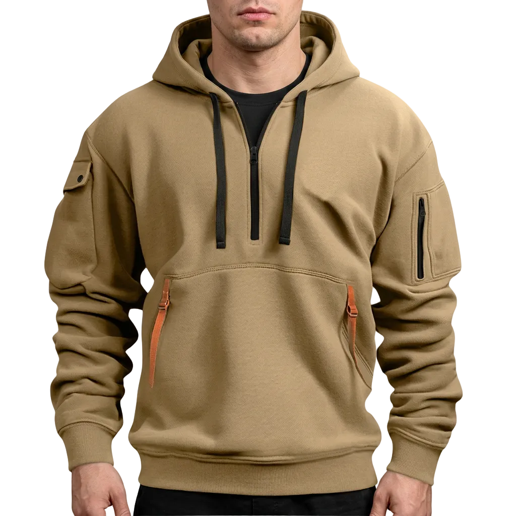 Men’s Hoodie Quarter Zip Neckline Contrast Trim Detail