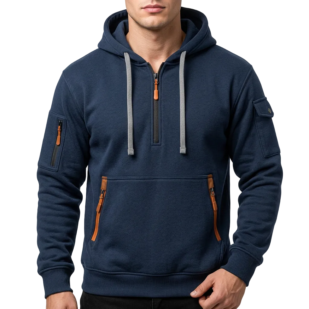 Men’s Hoodie Zippered Kangaroo Pouch Utility Sleeve Pocket