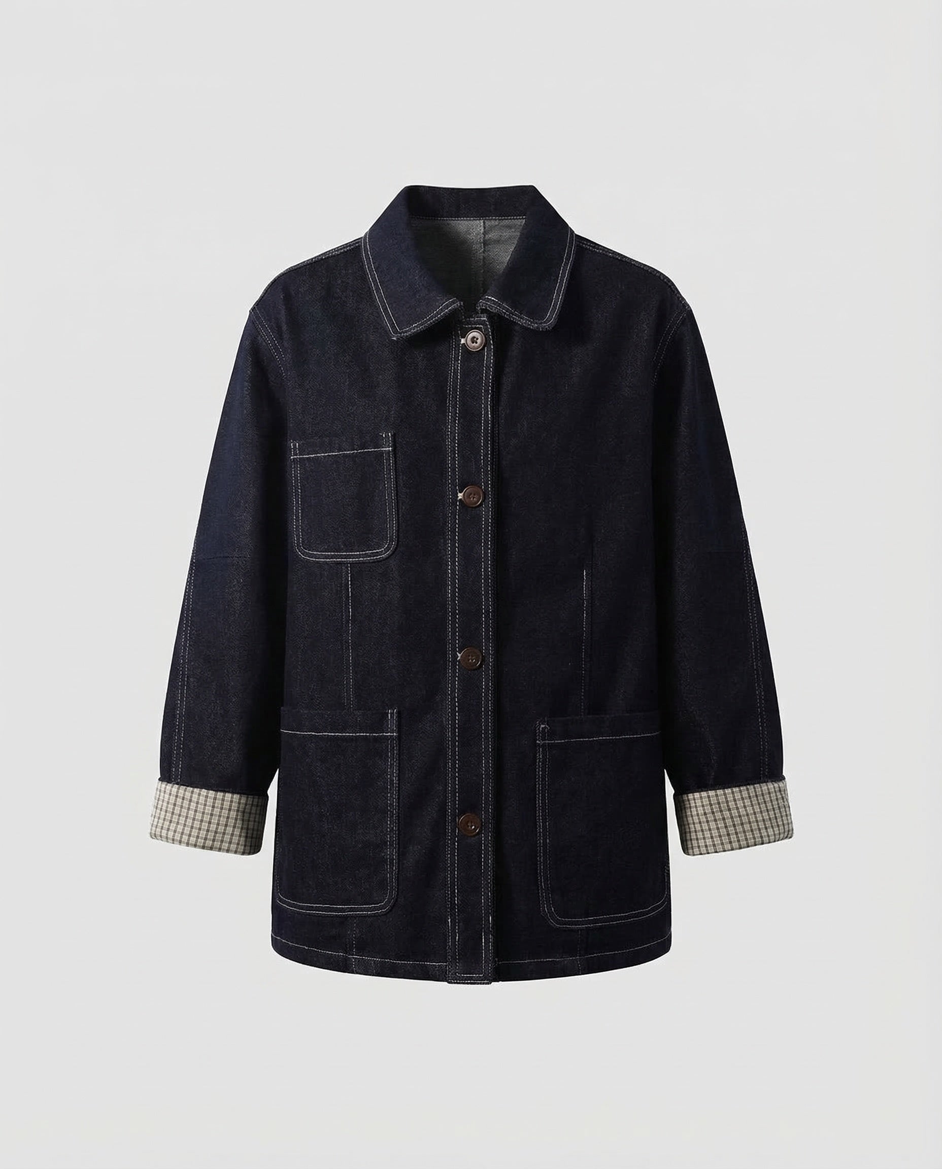 Men's worker jacket denim fabric contrast seams 0