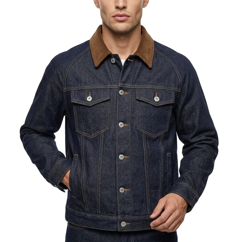 Men’s Jacket Button Down Front with Contrast Collar