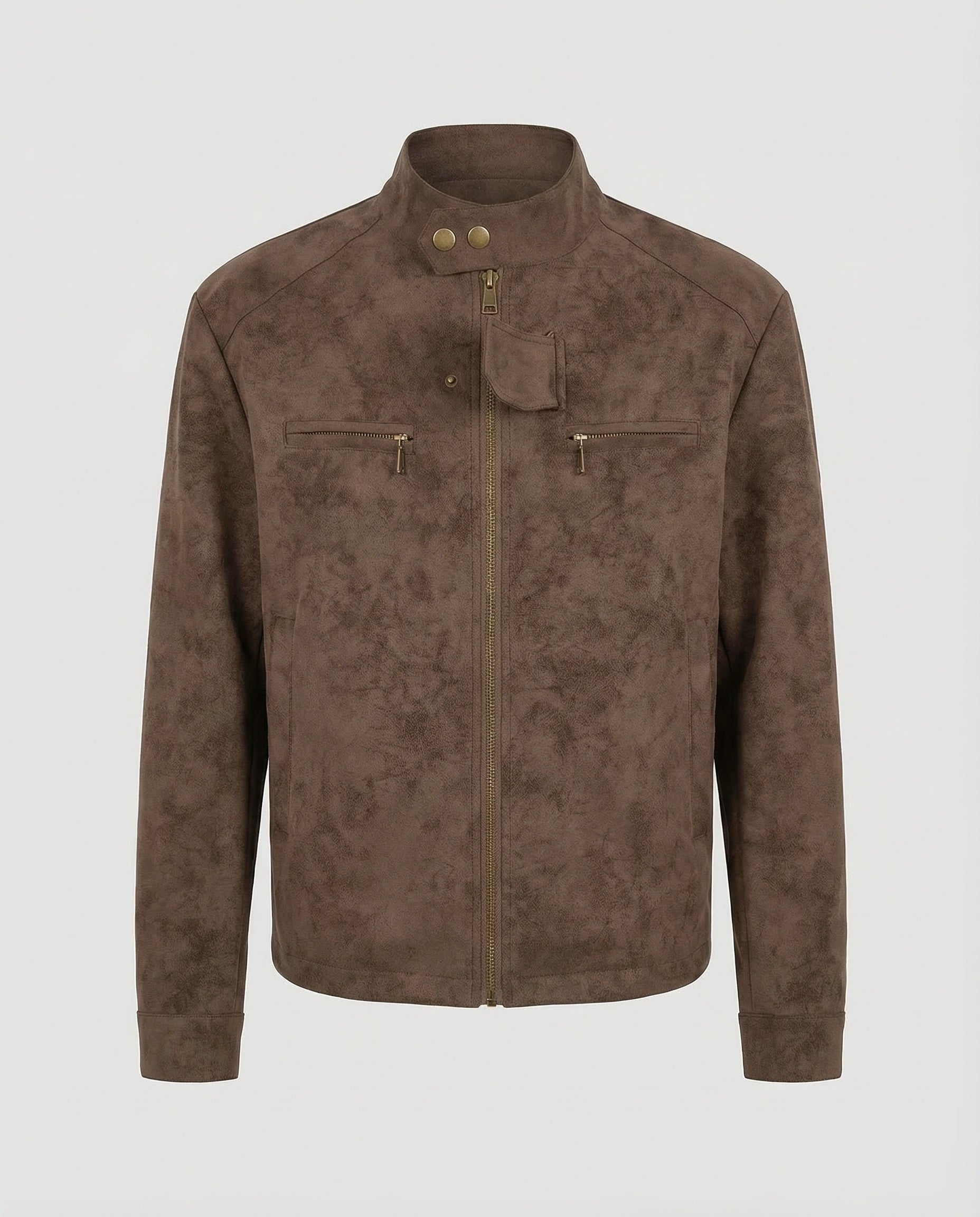 Men's biker jacket, suede look, stand-up collar 0