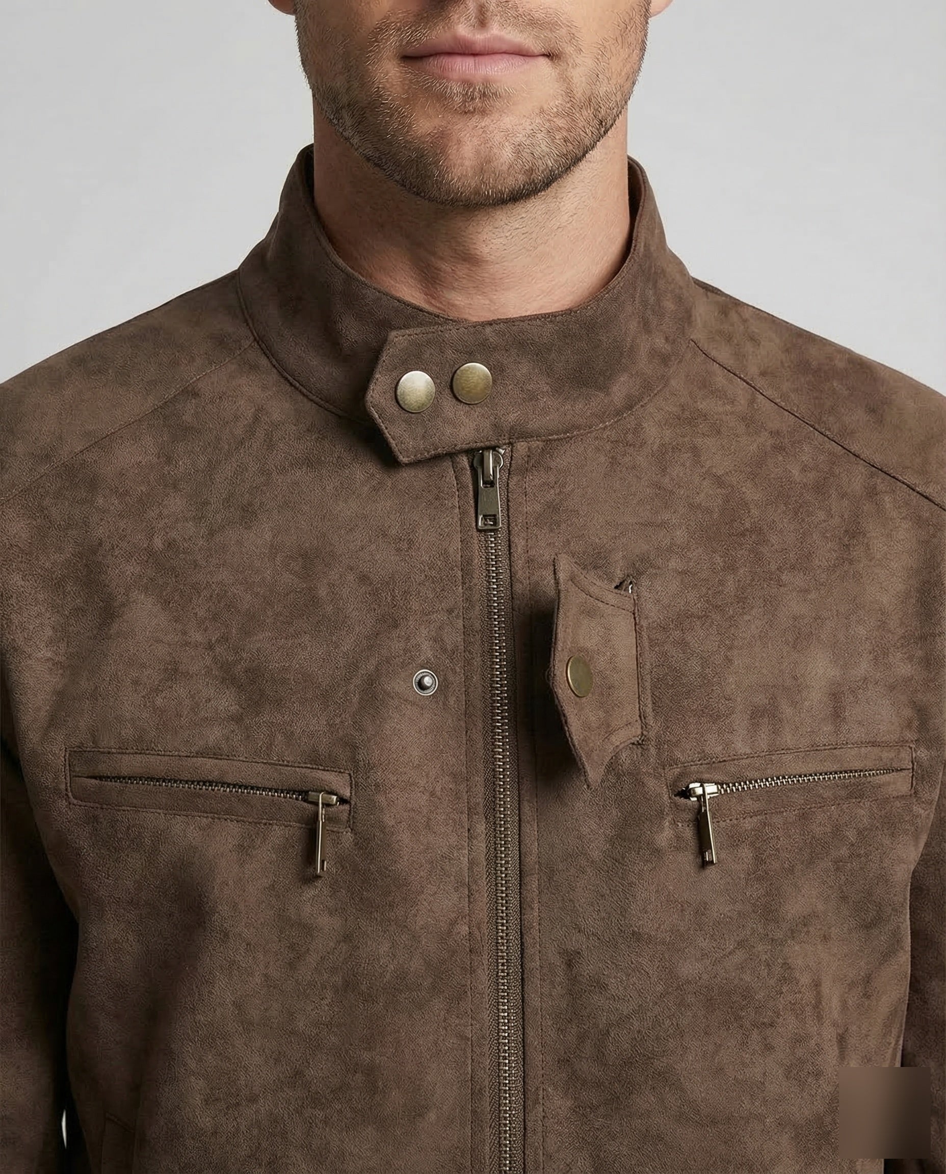Men's biker jacket, suede look, stand-up collar 2
