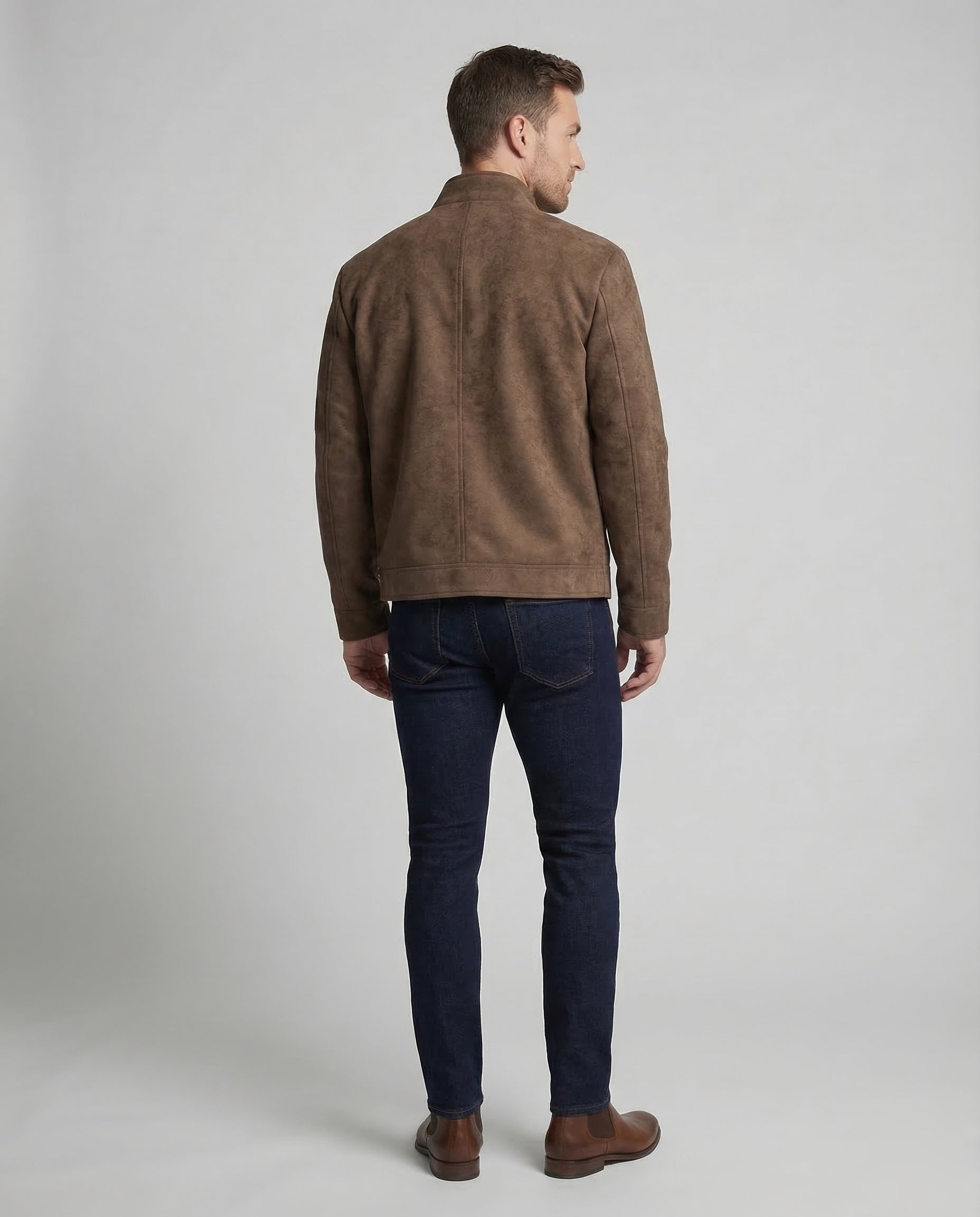 Men's biker jacket, suede look, stand-up collar 3