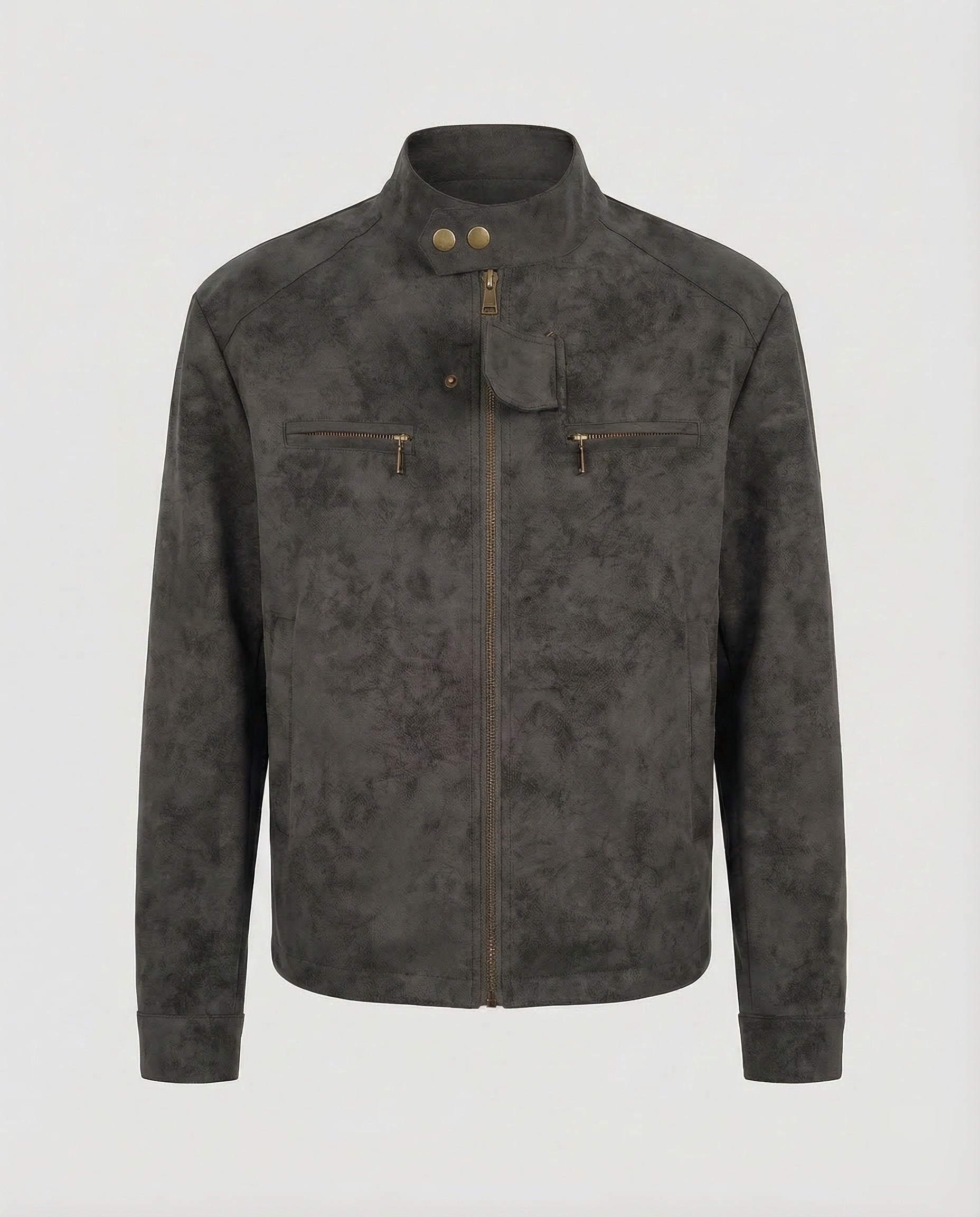 Men's biker jacket, suede look, stand-up collar 4