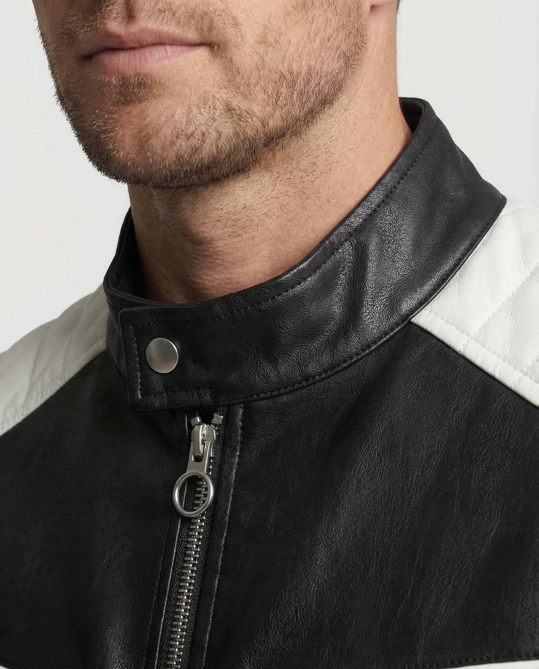 Men's faux leather biker jacket quilted shoulder 3