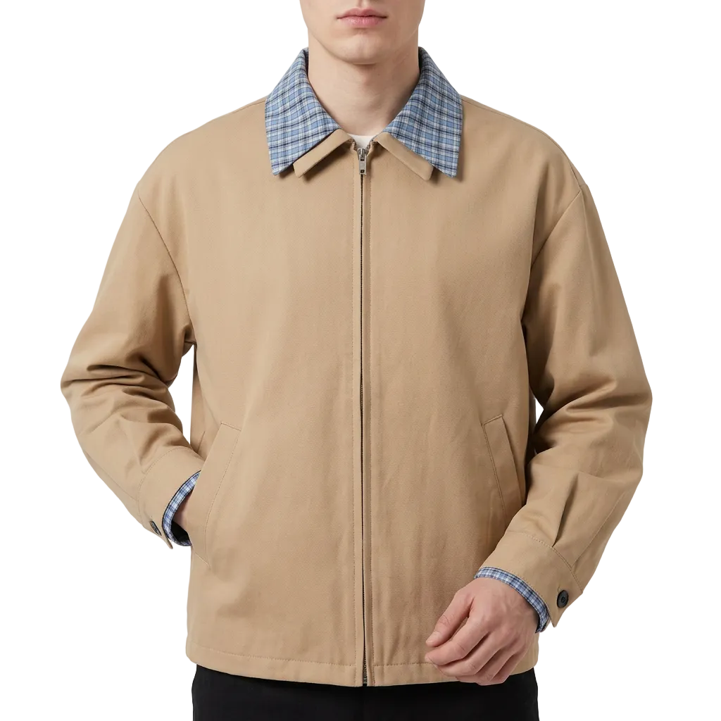 Men’s Jacket Full Zip Closure with Plaid Collar