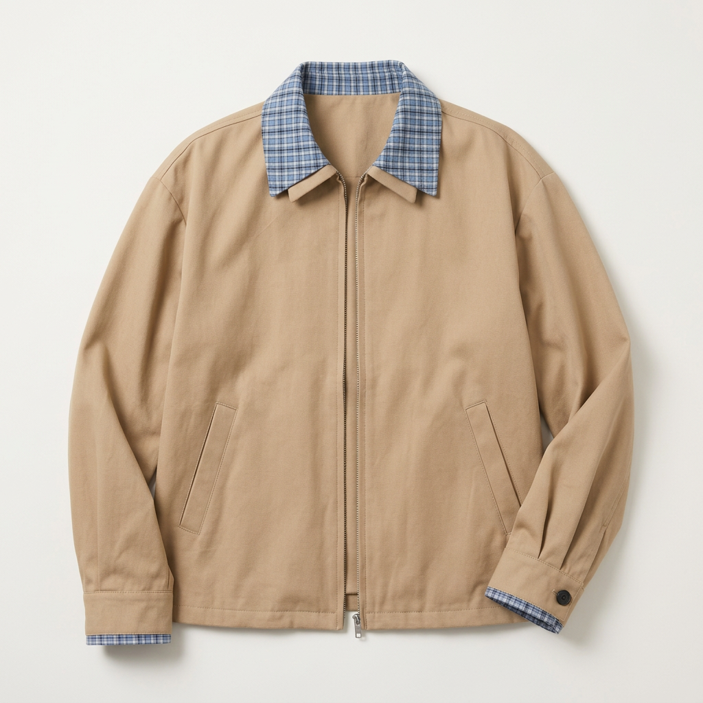 Men’s Jacket Full Zip Closure with Plaid Collar