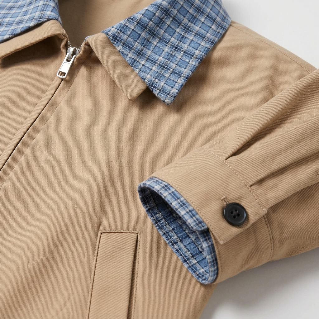 Men’s Jacket Full Zip Closure with Plaid Collar