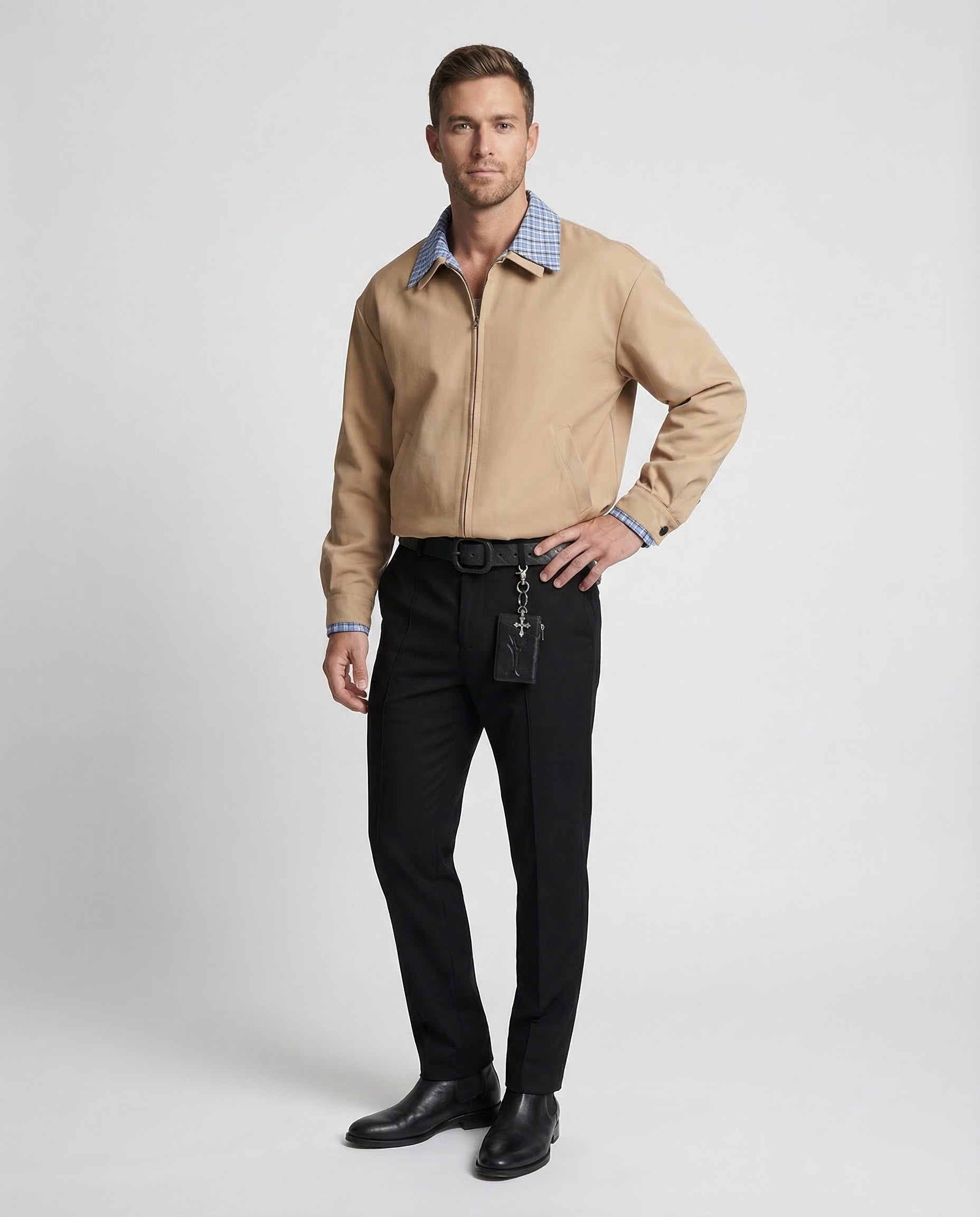 Men's Harrington transitional jacket with check collar 1